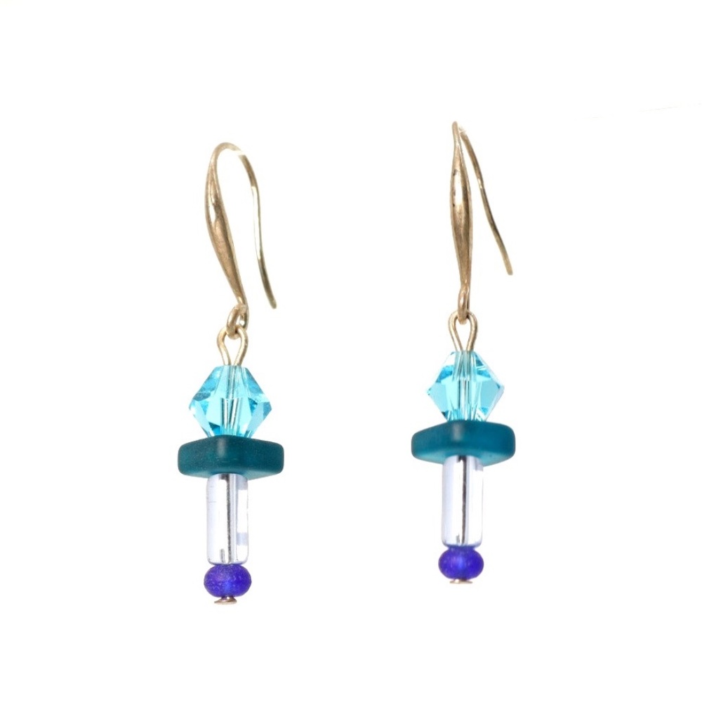 Blue Sapphire on Pedestal Earrings